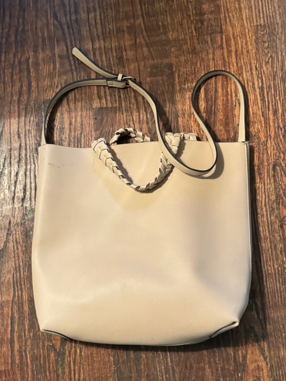 Jules Kae Charlotte Blush Vegan Leather Tote Whipstitch Handles Crossbody Strap - Picture 3 of 6